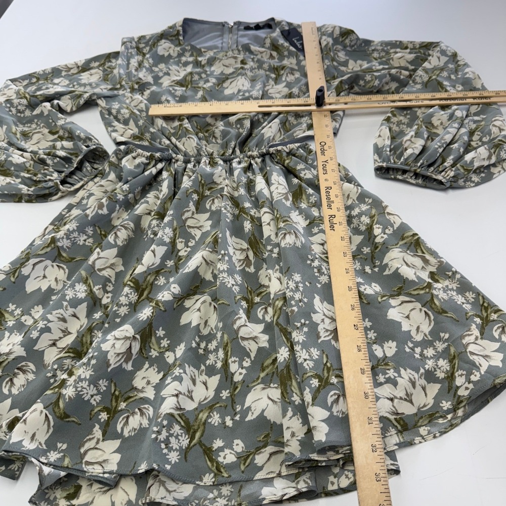 Lulus Dress Women Medium First Blooms Dusty Blue Floral Print Long Sleeve Cutout - Picture 13 of 13